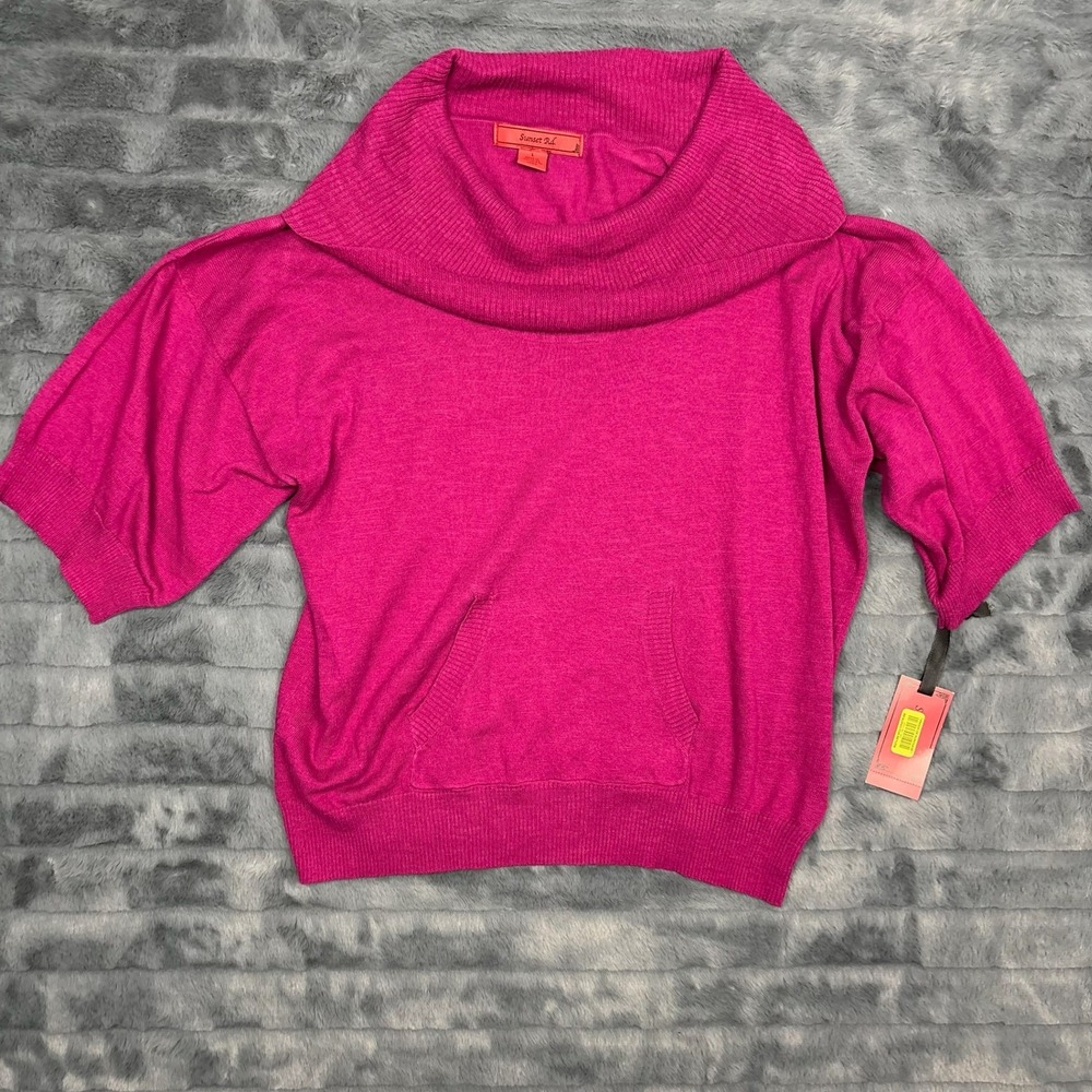Sunset Rd Womens Cowl Neck Short Sleeve Cotton Sweater Plum Pink Size L NWT